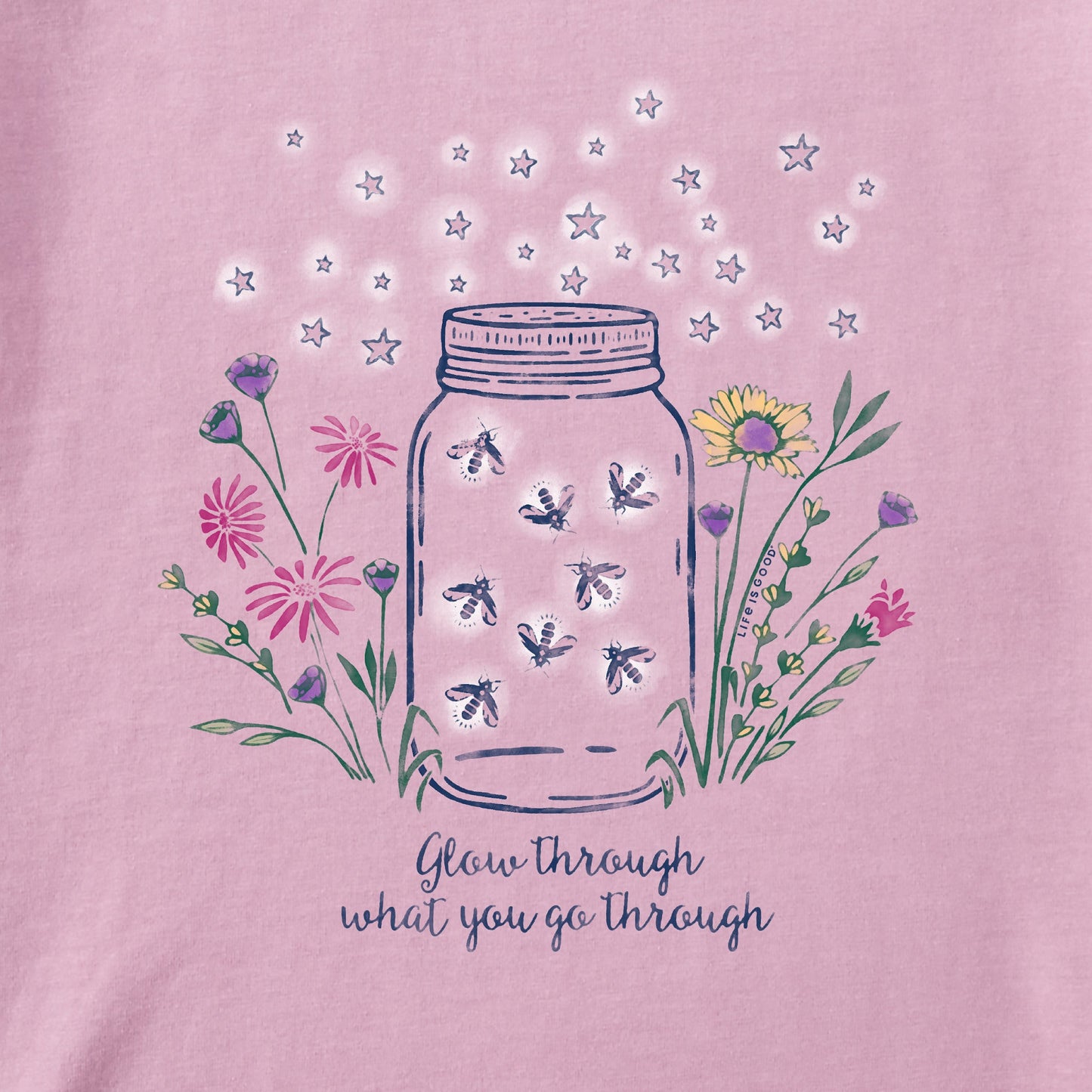 Women's Fireflies Flowers Jar Short Sleeve Tee