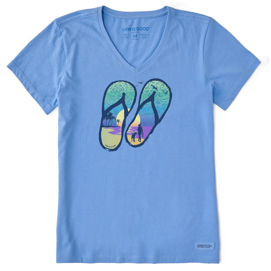 Women's Flip Flops Tropical Sunset Short Sleeve Crusher Vee