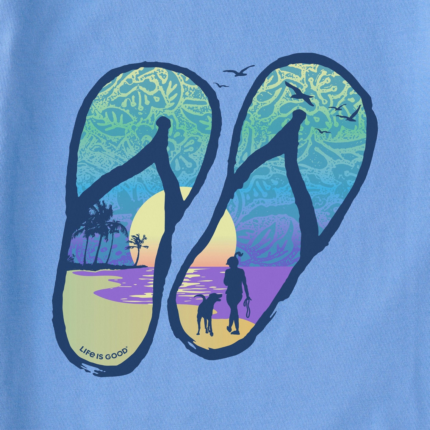 Women's Flip Flops Tropical Sunset Short Sleeve Crusher Vee