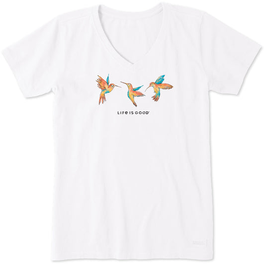 Women's Three Fall Hummingbirds Short Sleeve Vee