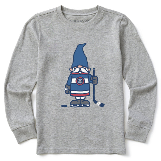 Kids Hockey Gnome Long Sleeve Crusher Tee