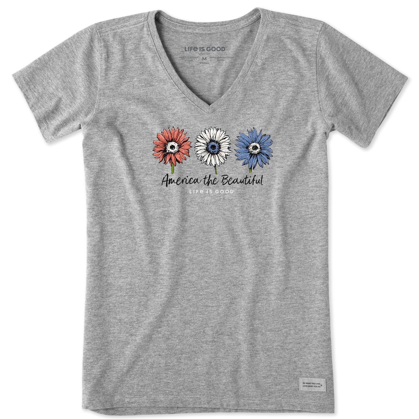 Women's America the Beautiful Sunflowers Short Sleeve Vee
