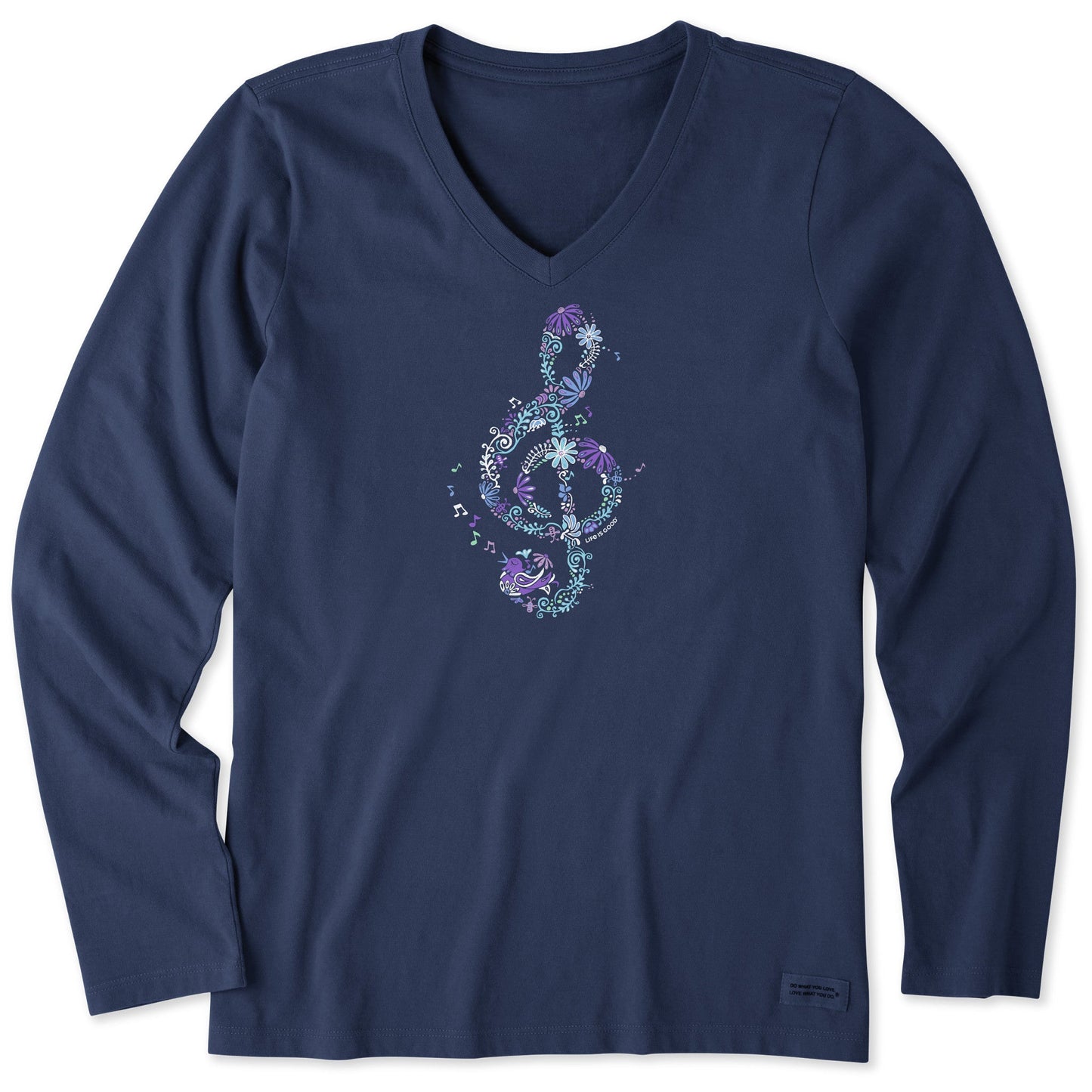 Women's Wildflower G Clef Long Sleeve Crusher Vee
