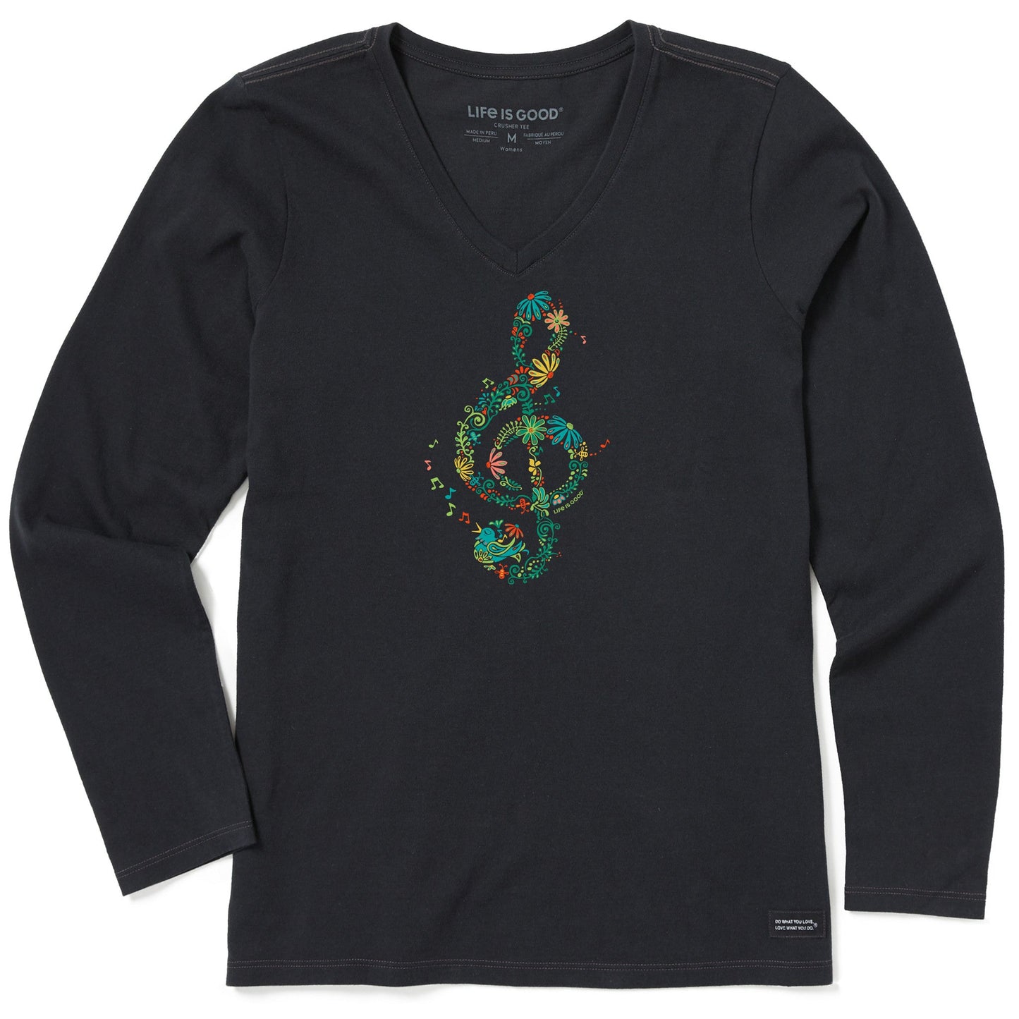 Women's Wildflower G Clef Long Sleeve Crusher Vee