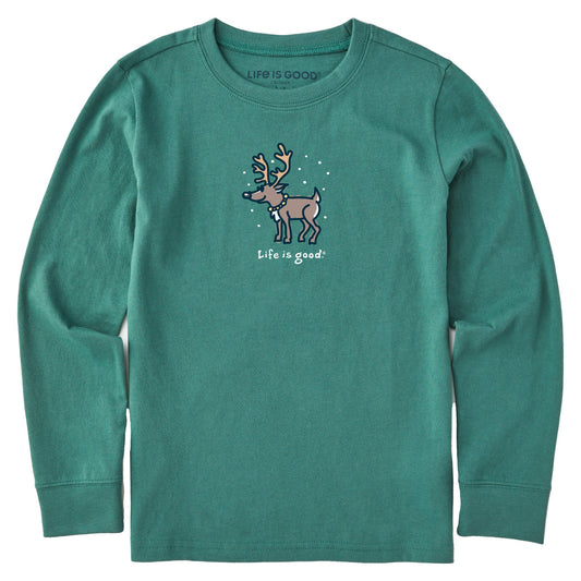 Kids Snowy Reindeer Long Sleeve Crusher Tee