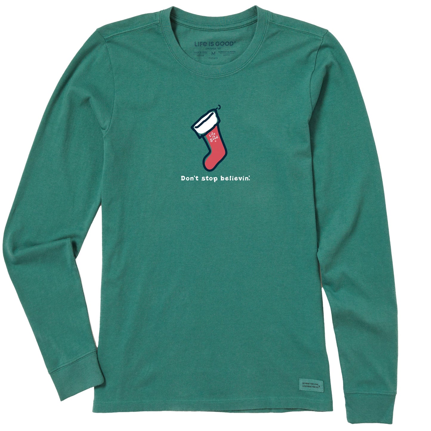 Women's Don't Stop Believin' Stocking Long Sleeve Crusher Tee