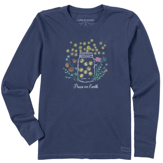 Women's Firefly Flowers Jar Peace on Earth Long Sleeve Crusher Tee