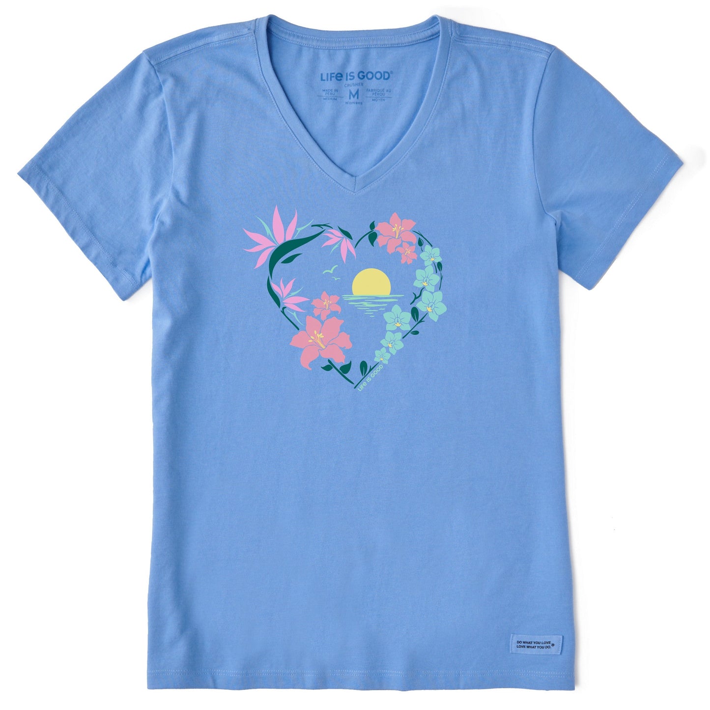 Women's Beach Flowers Short Sleeve Crusher Vee