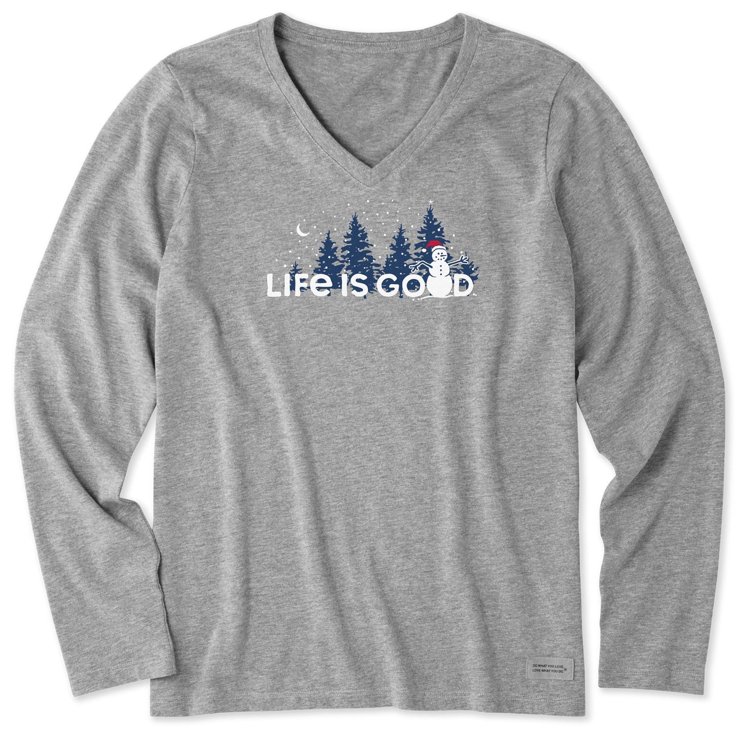 Women's Snowman Landscape Long Sleeve Crusher Vee