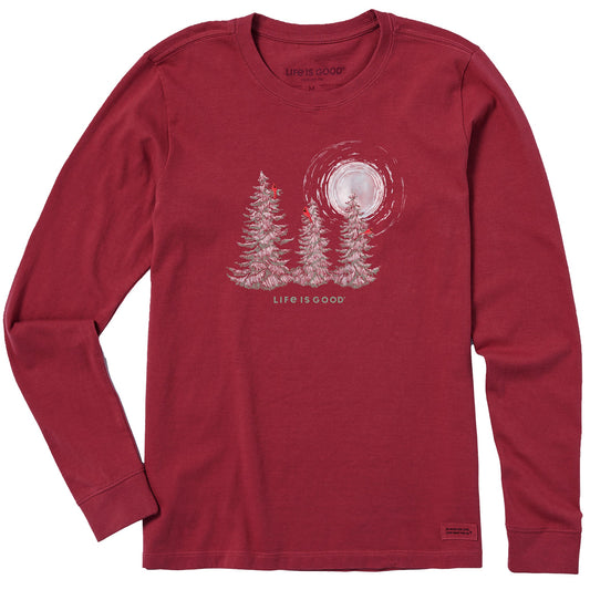 Women's Snowy Pines with Cardinals Long Sleeve Crusher Tee