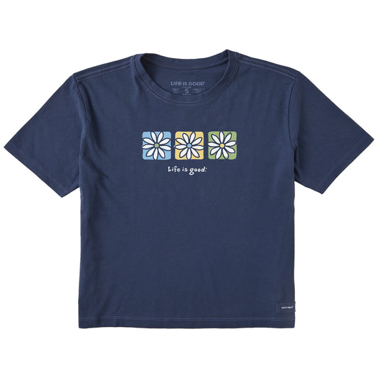 Women's Three Boxed Daisies Short Sleeve Crusher Boxy Tee