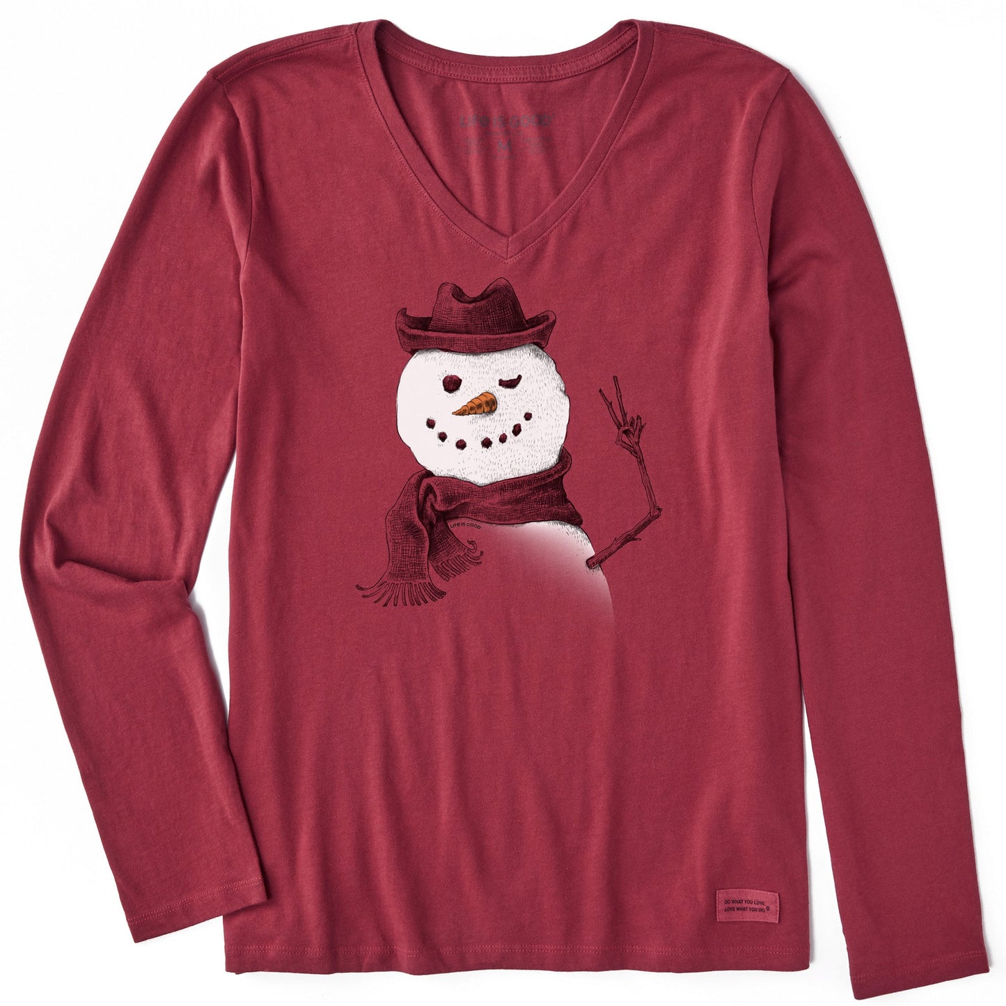 Women's Snowman Peace Sign Long Sleeve Crusher Vee