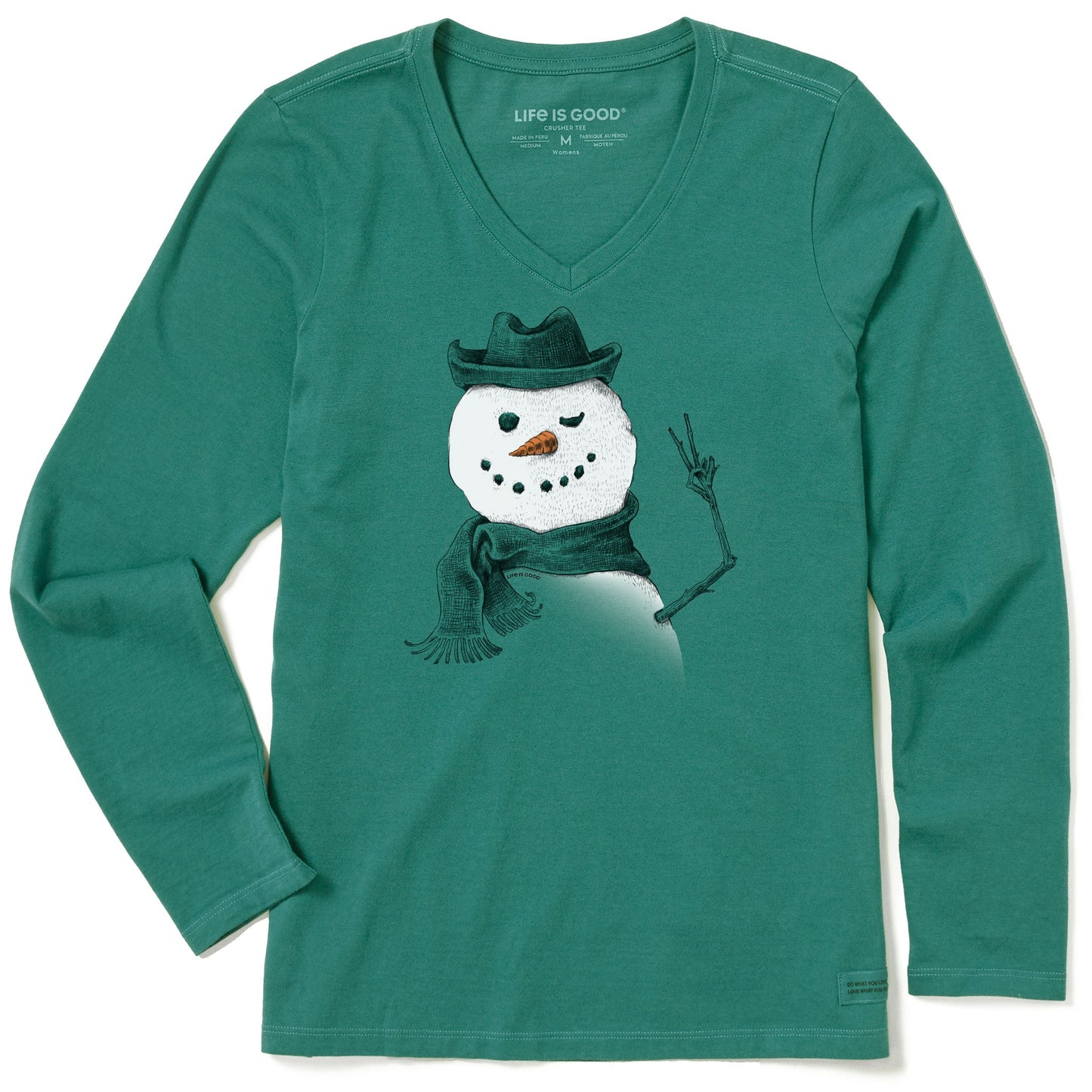 Women's Snowman Peace Sign Long Sleeve Crusher Vee