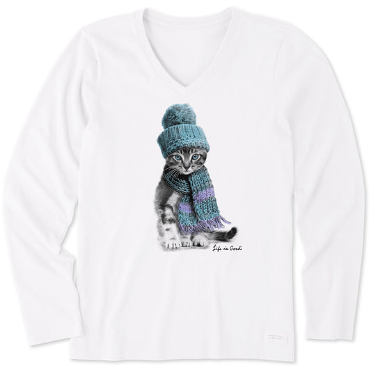 Women's Winter Cat Hat Long Sleeve Crusher Vee