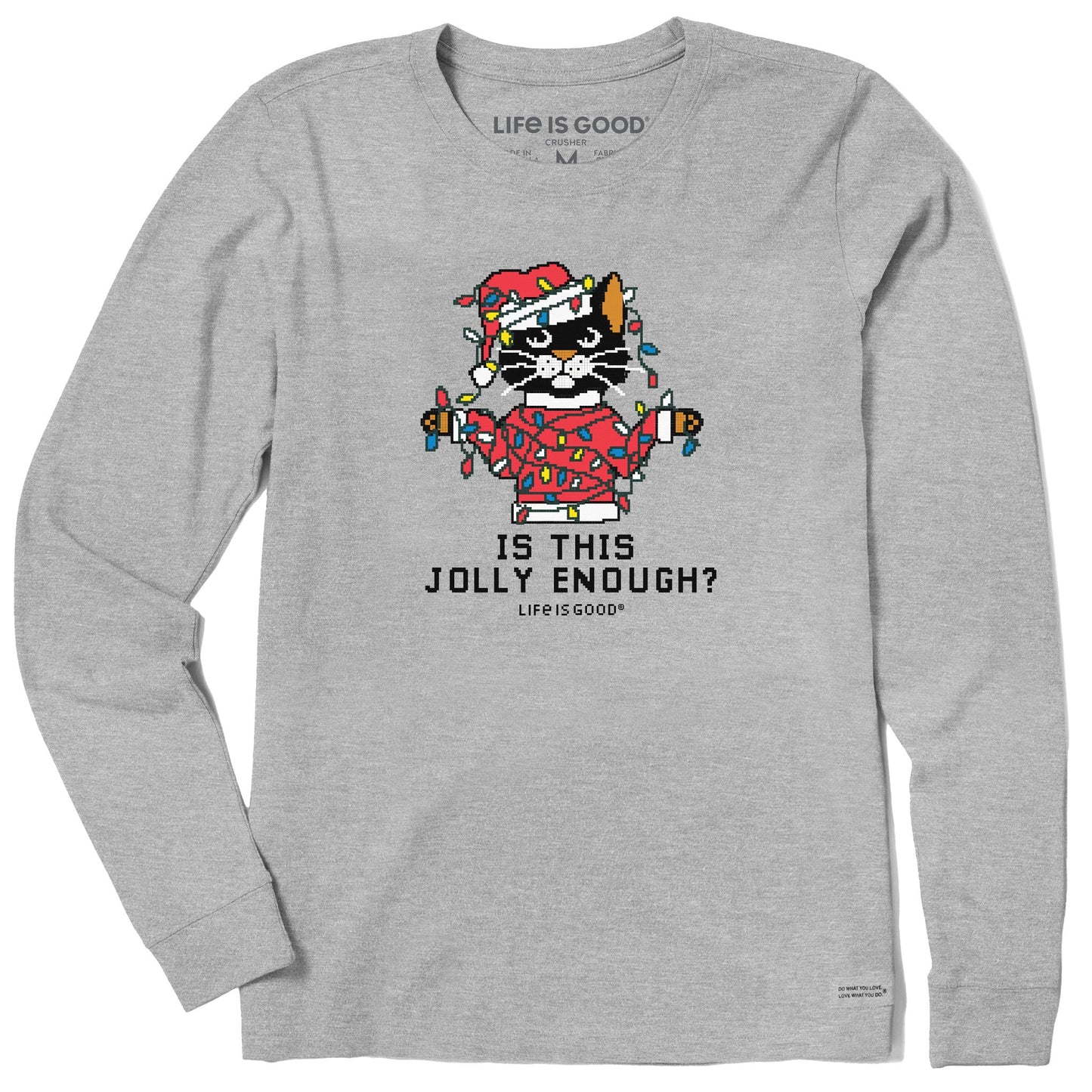 Women's Ugly Sweater Santa Cat Long Sleeve Crusher Tee