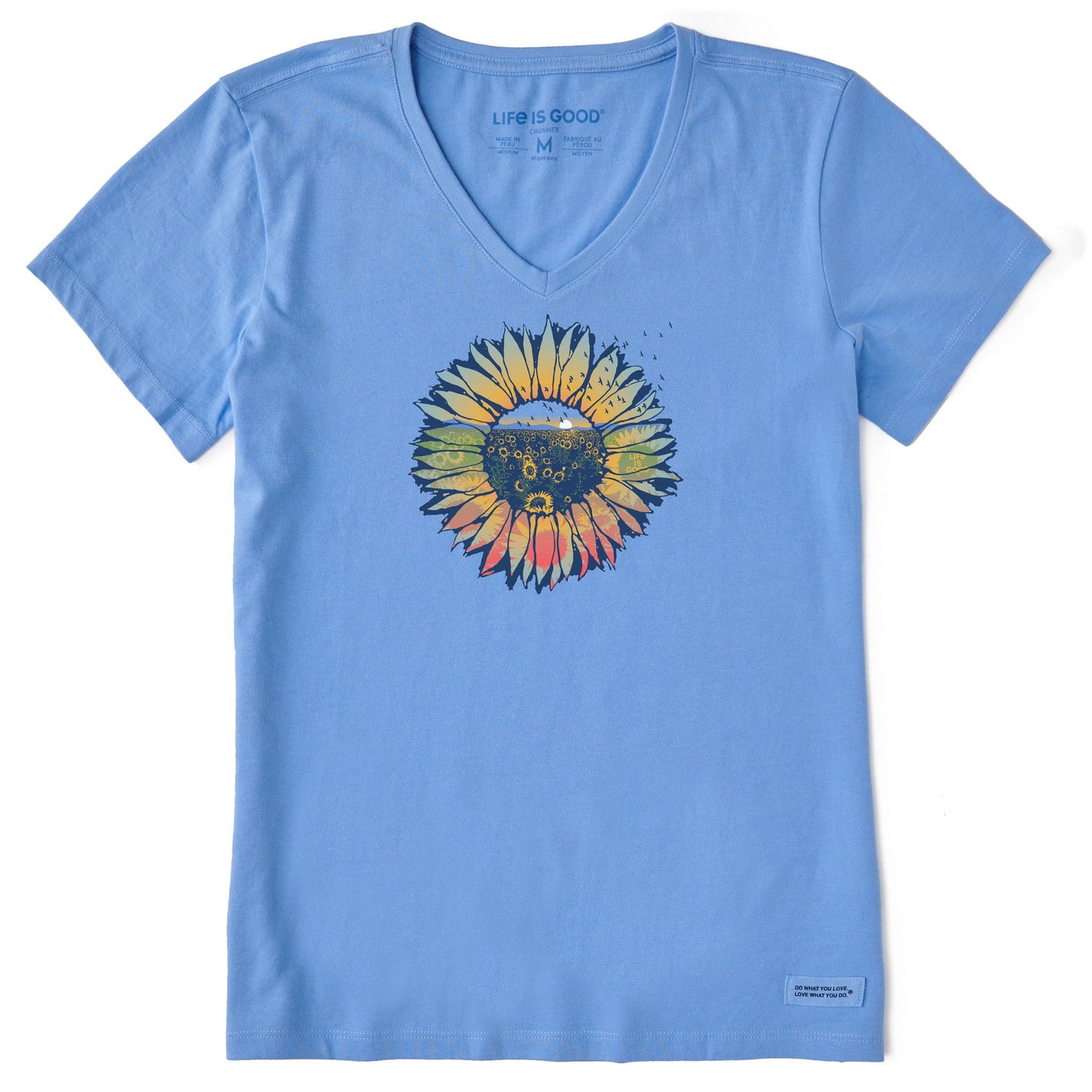 Women's Sunflowerscape Short Sleeve Crusher Vee