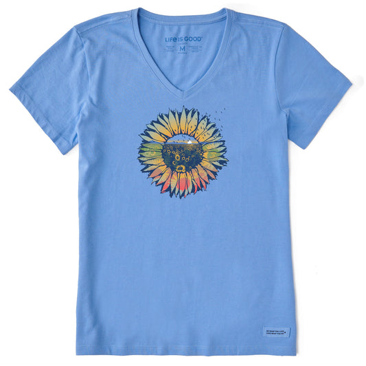Women's Sunflowerscape Short Sleeve Crusher Vee