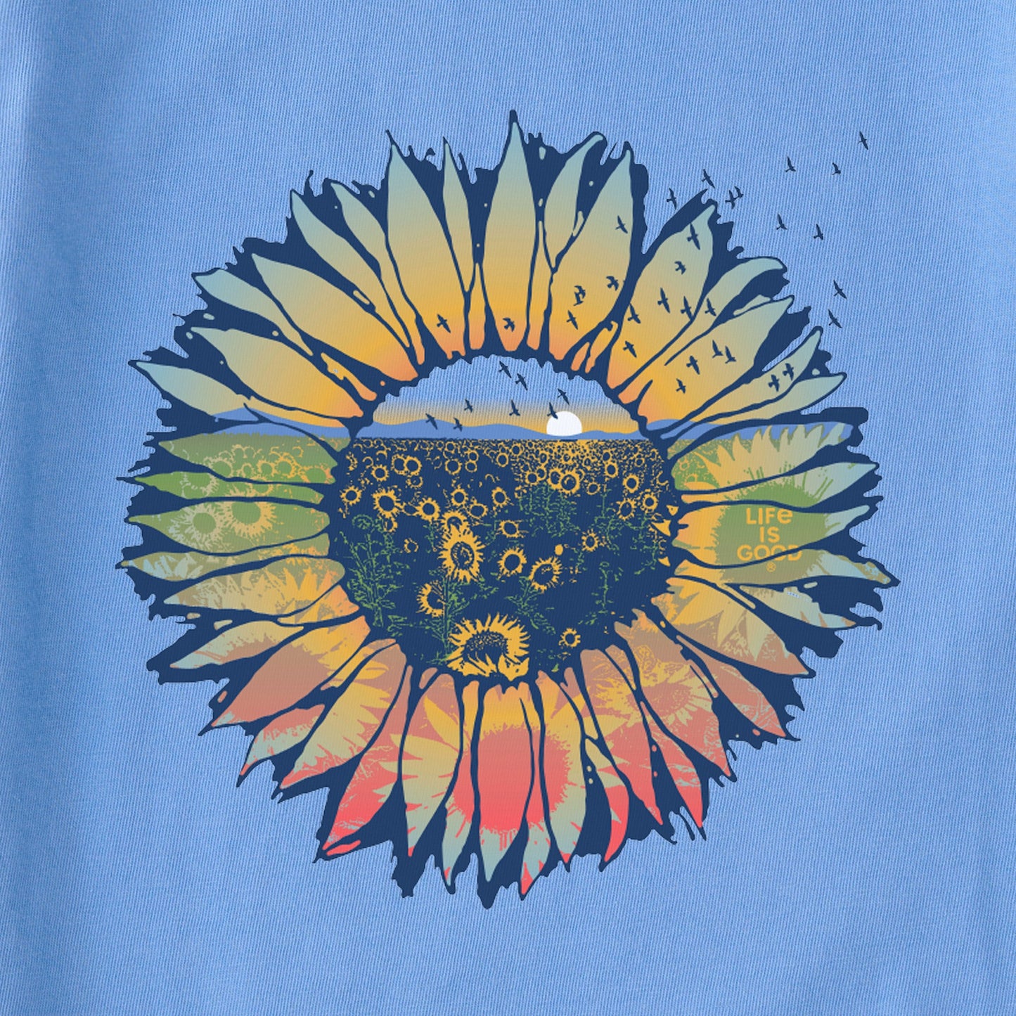 Women's Sunflowerscape Short Sleeve Crusher Vee