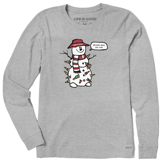 Women's Snowman Drinks are on Me Long Sleeve Crusher Tee