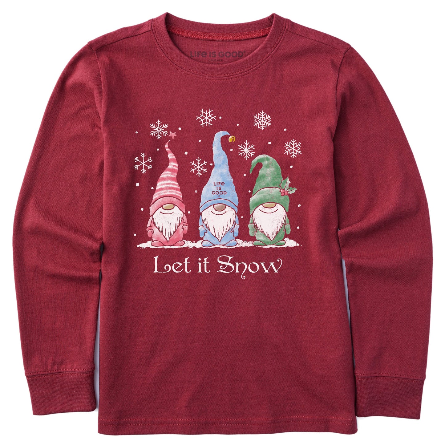 Kids Let it Snow Gnomes Long Sleeve Crusher Tee