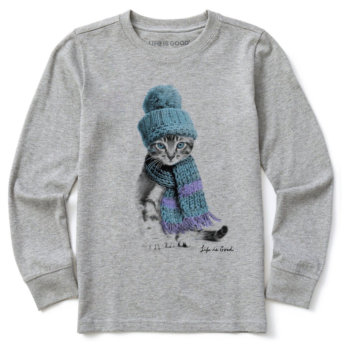 Kids Winter Cat Hat Long Sleeve Crusher Tee