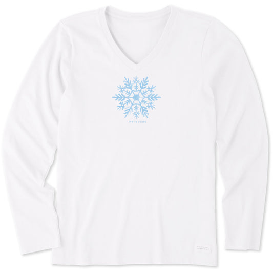 Women's Watercolor Snowflake Long Sleeve Crusher Vee
