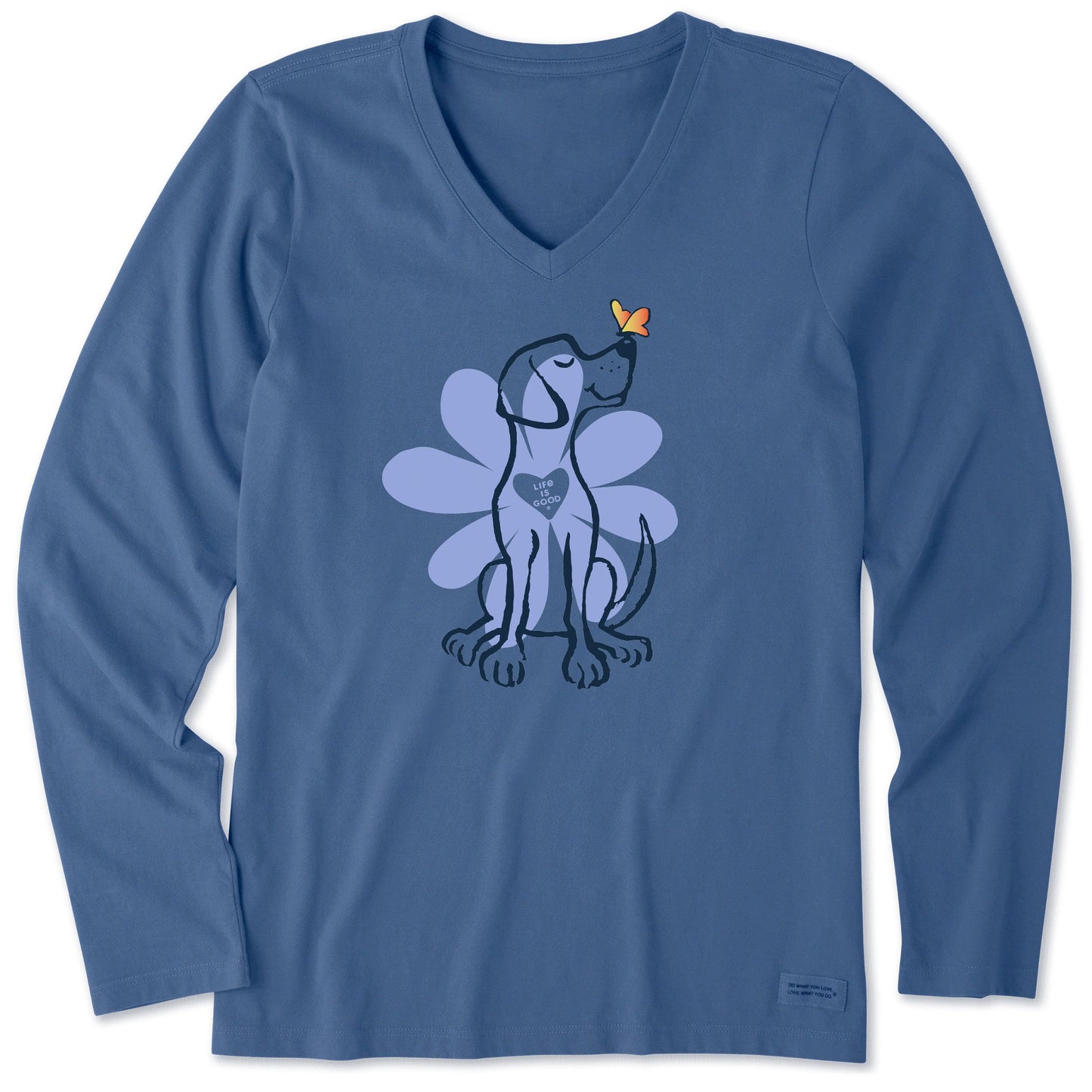 Women's Spring Daisy Dog Long Sleeve Crusher Vee