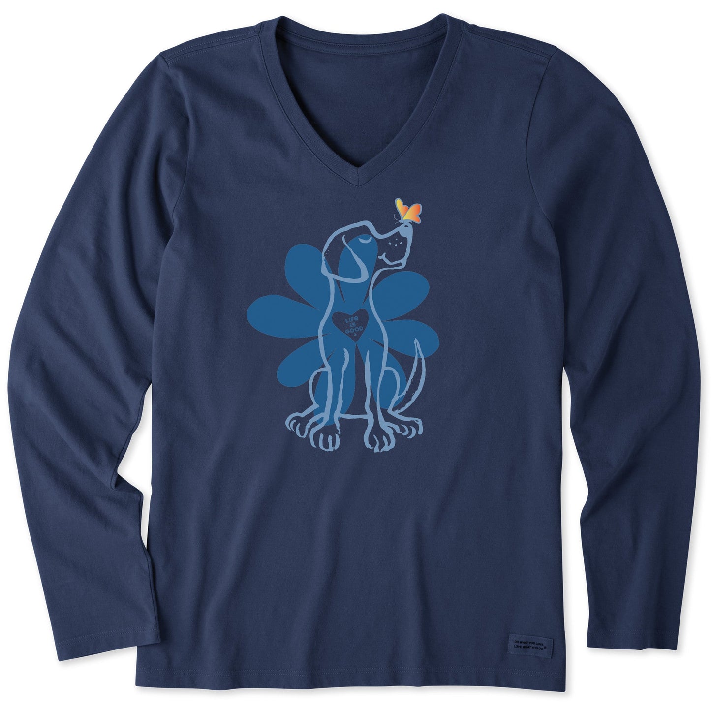 Women's Spring Daisy Dog Long Sleeve Crusher Vee