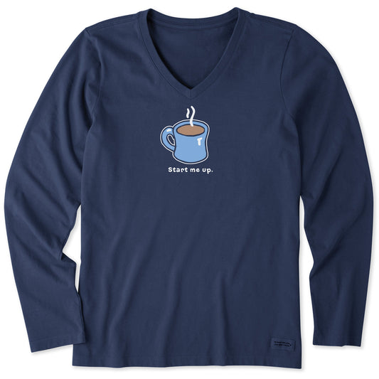 Women's Start Me Up Coffee Long Sleeve Crusher Vee