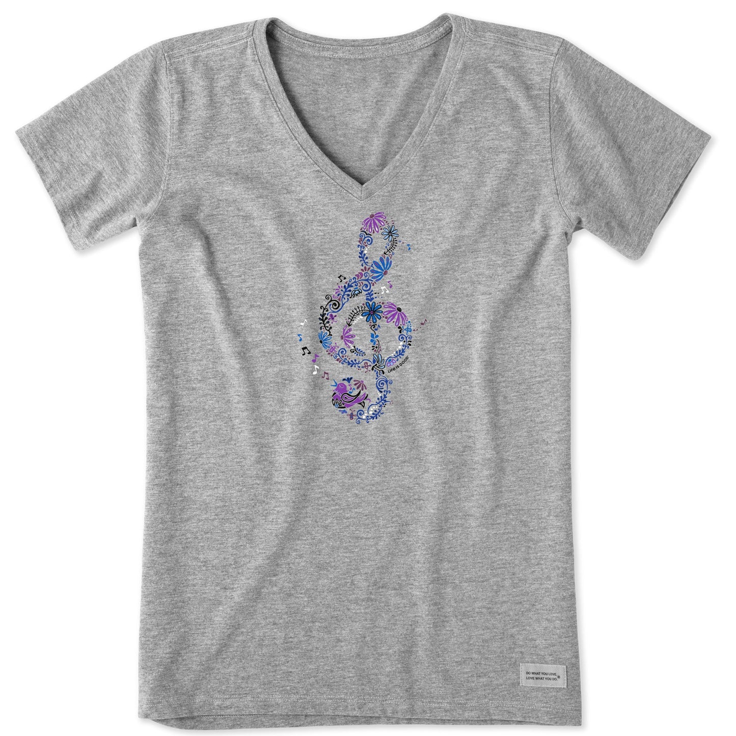 Women's Wildflower G Clef Short Sleeve Crusher Vee
