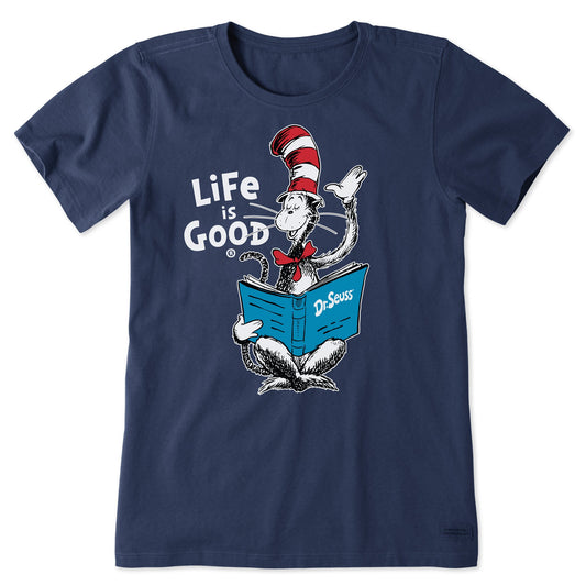 Women's Cat in the Hat Reading Short Sleeve Crusher Tee