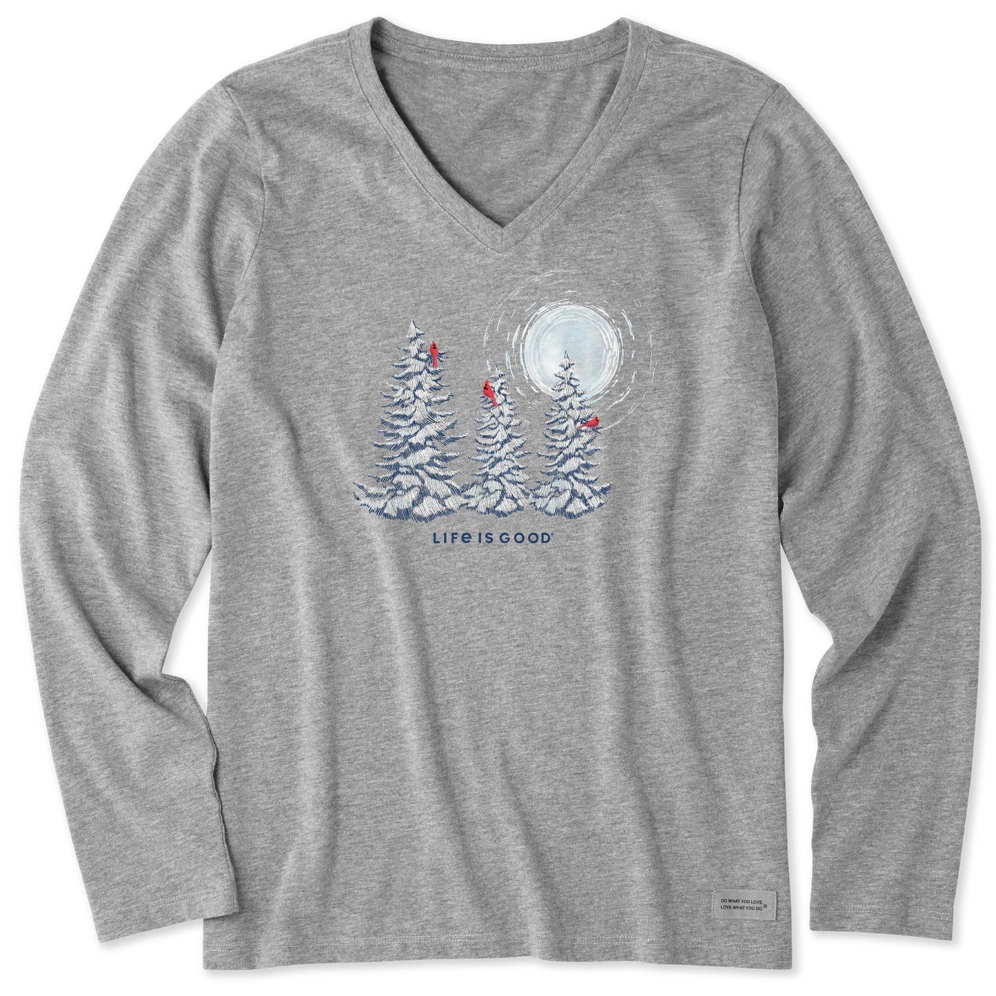 Women's Snowy Pines with Cardinals Long Sleeve Crusher Vee