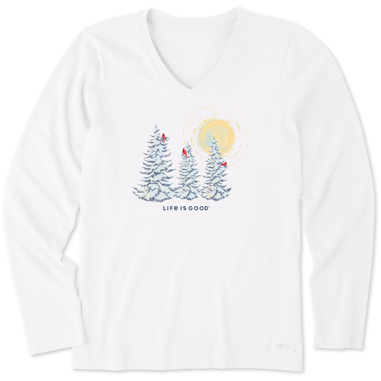 Women's Snowy Pines with Cardinals Long Sleeve Crusher Vee