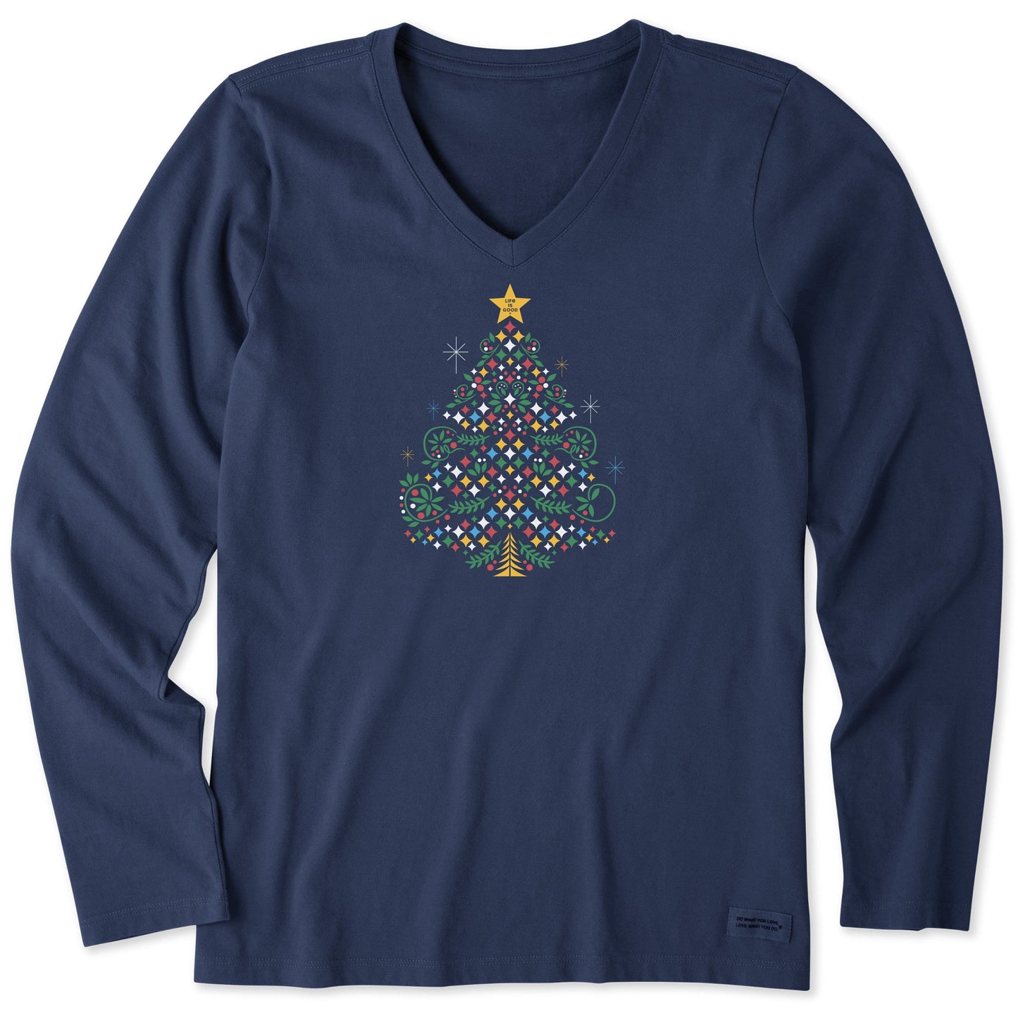 Women's Christmas Tree Sparkles Long Sleeve Crusher Vee
