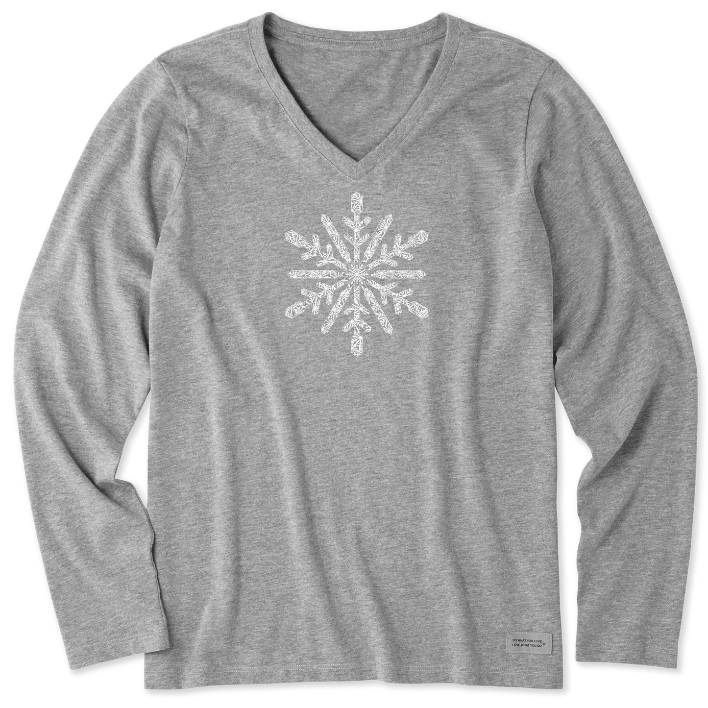 Women's Contrast Snowflake Long Sleeve Crusher Vee