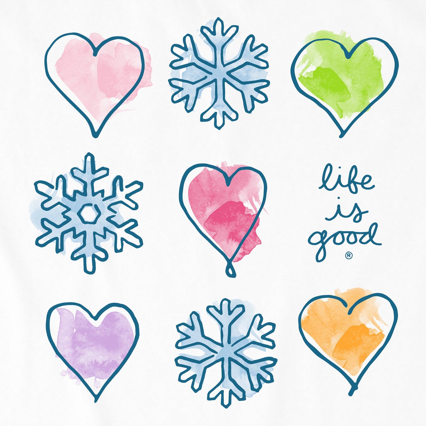 Women's Snowflakes & Hearts Long Sleeve Crusher Tee