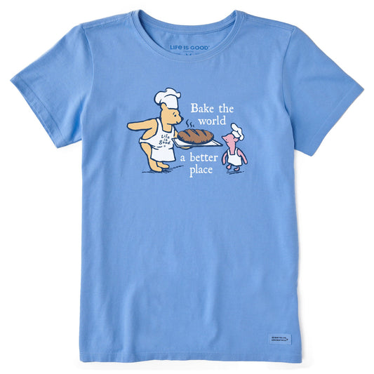Women's Bake the World a Better Place Winnie & P Short Sleeve Crusher Tee
