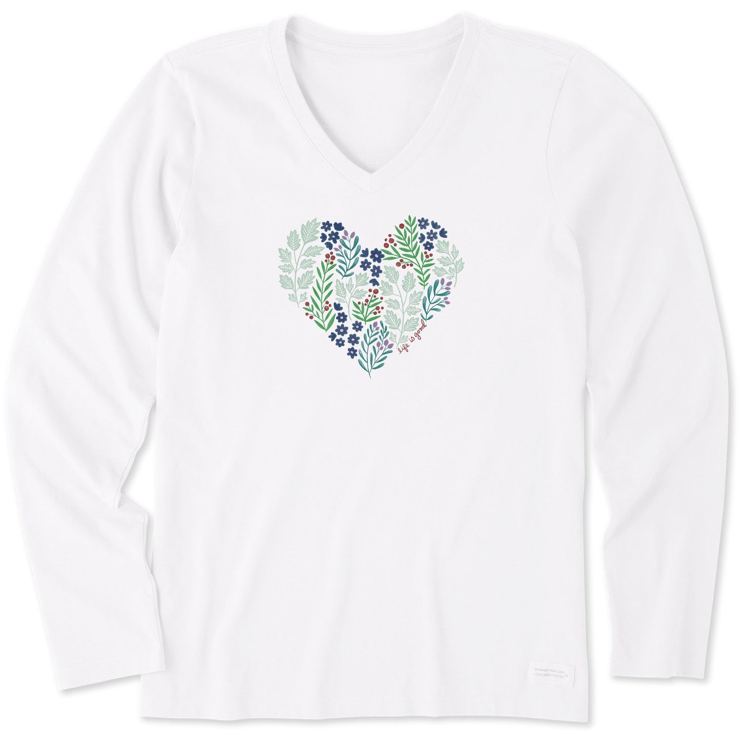 Women's Winter Flowers Heart Long Sleeve Crusher Vee