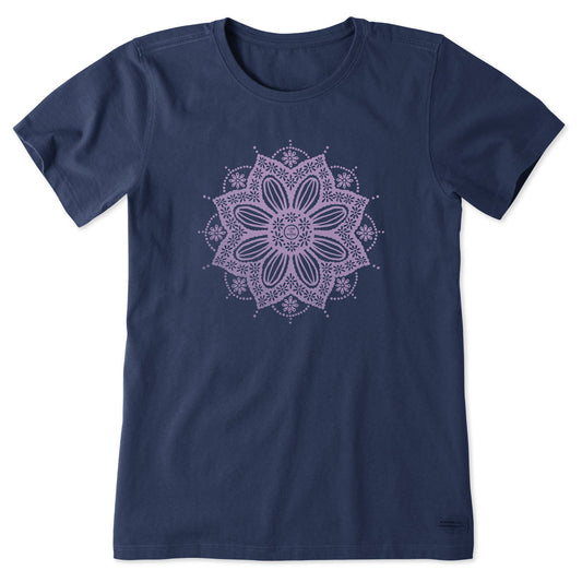 Women's Crochet Mandala Daisy Short Sleeve Crusher Tee