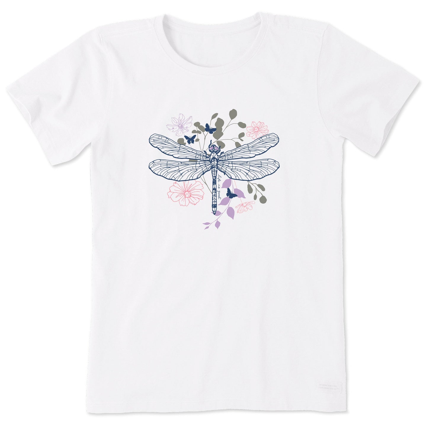 Women's Floral Backdrop Dragonfly Short Sleeve Tee