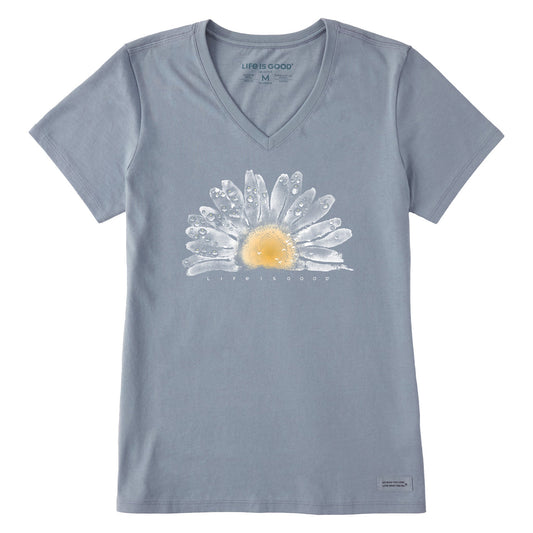 Women's Watercolor Daisy Short Sleeve Crusher Vee
