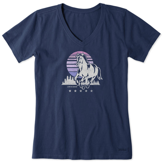 Women's Sunset Horse Short Sleeve Vee