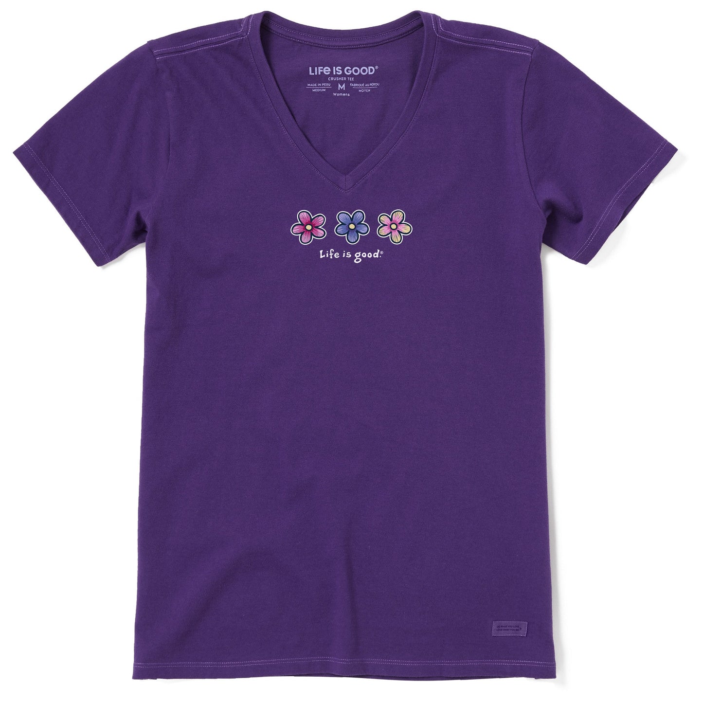 Women's Tie Dye Spatter Three Daisies Short Sleeve Vee