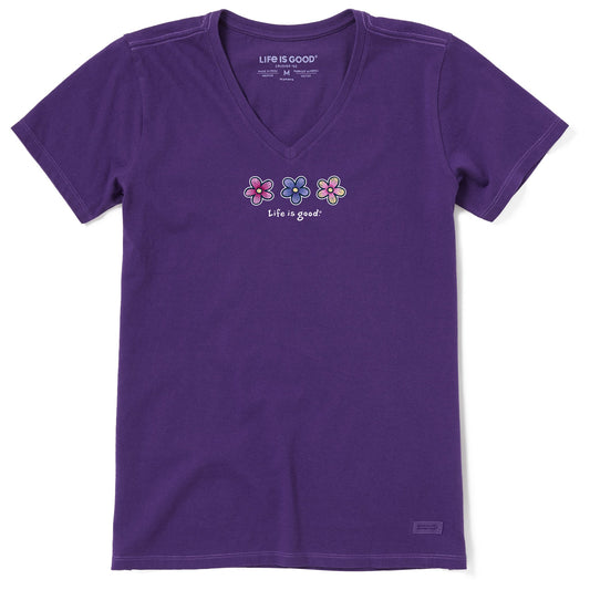 Women's Tie Dye Spatter Three Daisies Short Sleeve Vee