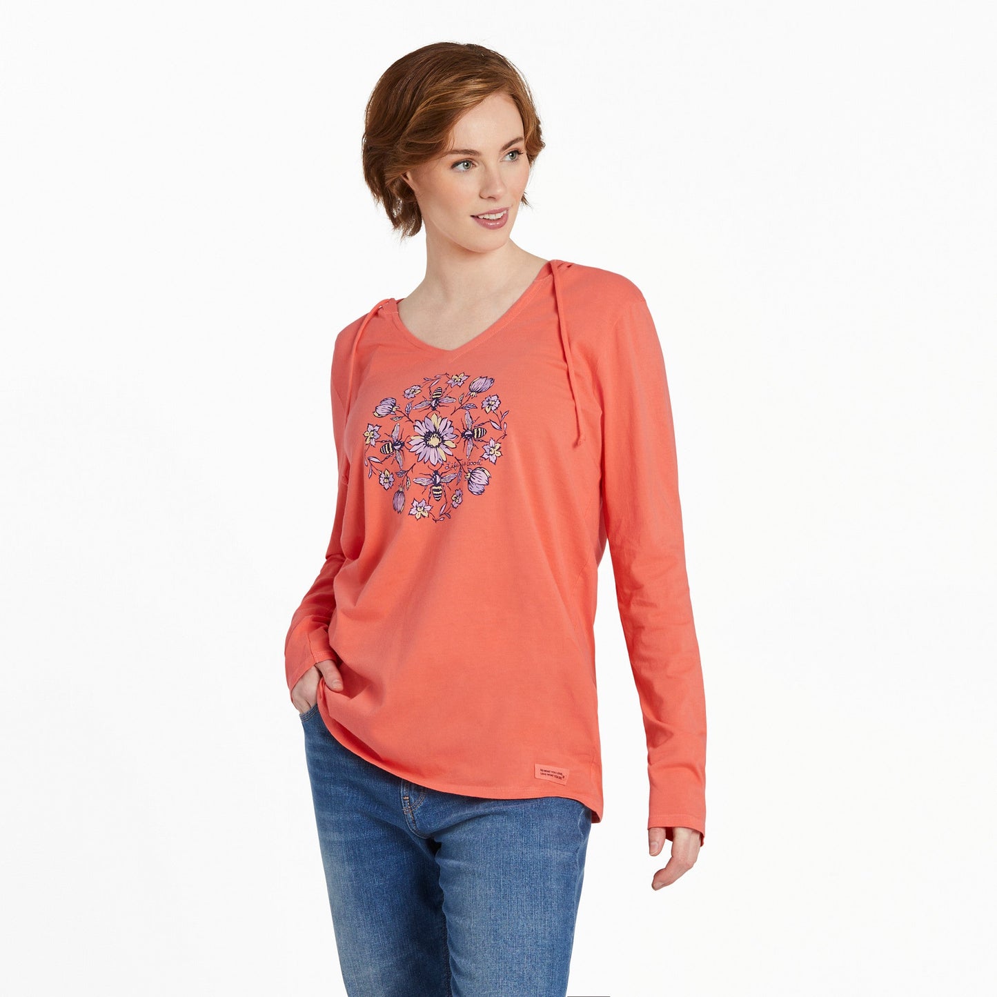 Women's Floral Bee Mandala Long Sleeve Crusher-LITE Hooded Tee