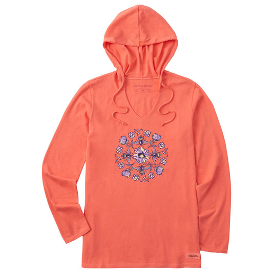 Women's Floral Bee Mandala Long Sleeve Crusher-LITE Hooded Tee