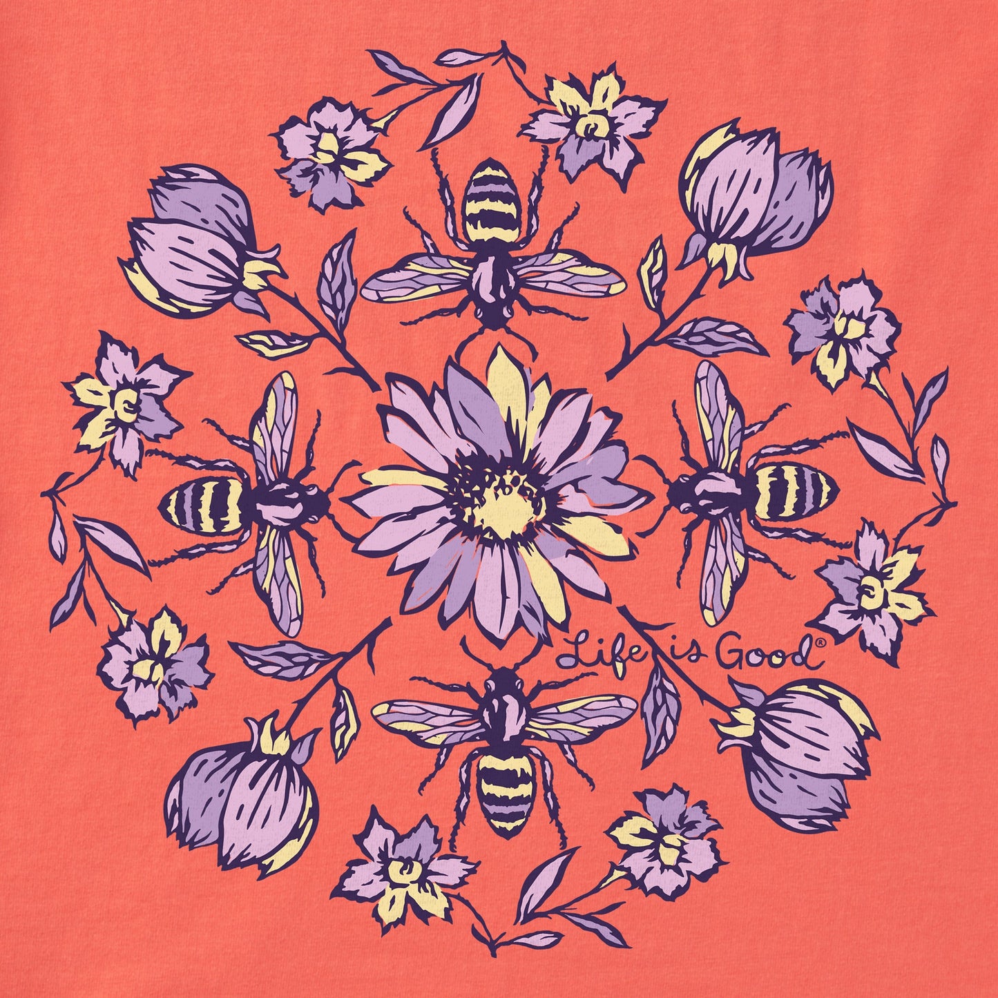 Women's Floral Bee Mandala Long Sleeve Crusher-LITE Hooded Tee