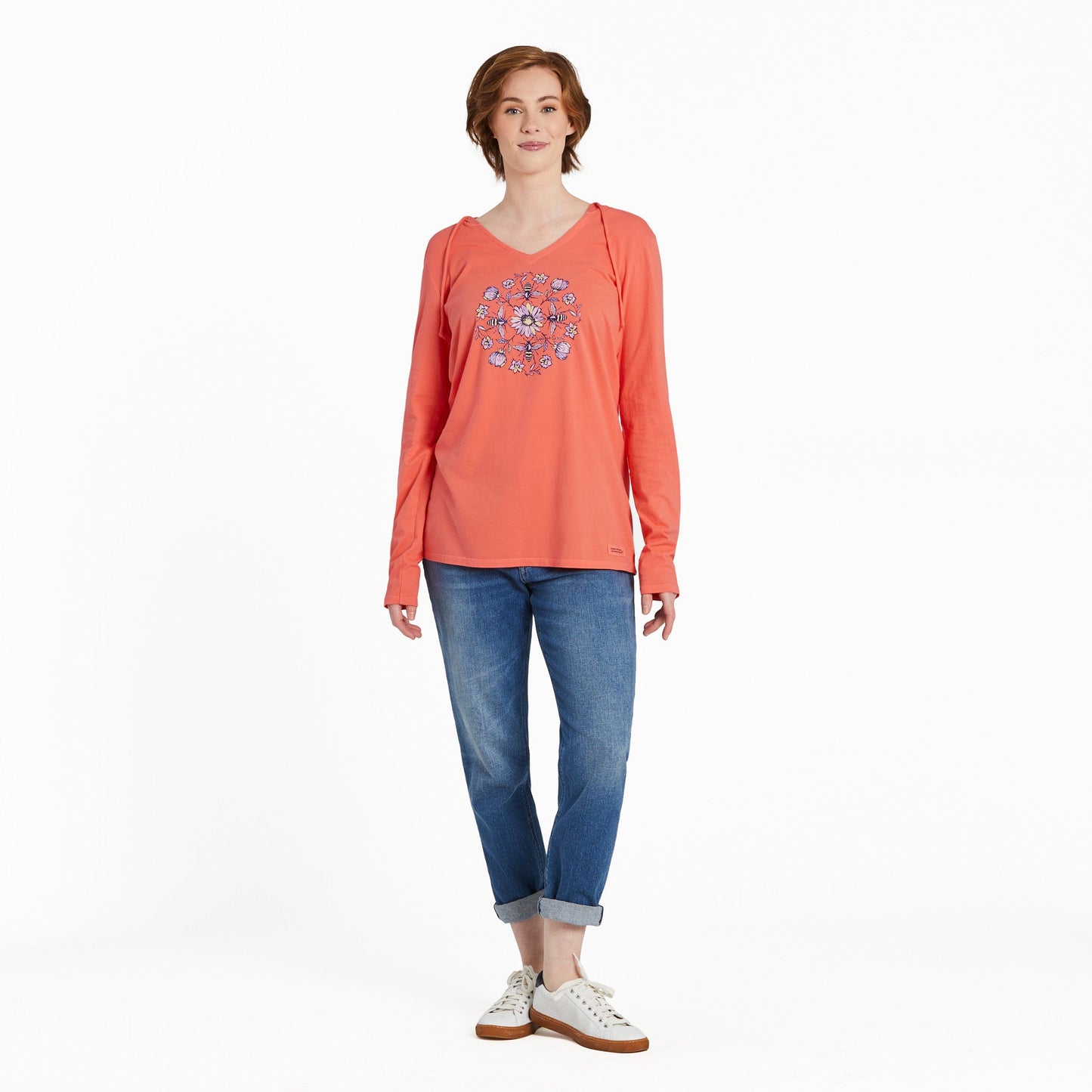 Women's Floral Bee Mandala Long Sleeve Crusher-LITE Hooded Tee