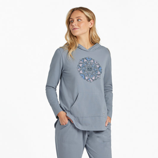 Women's Hand Drawn Butterfly Mandala Crusher-FLEX Hoodie Tunic