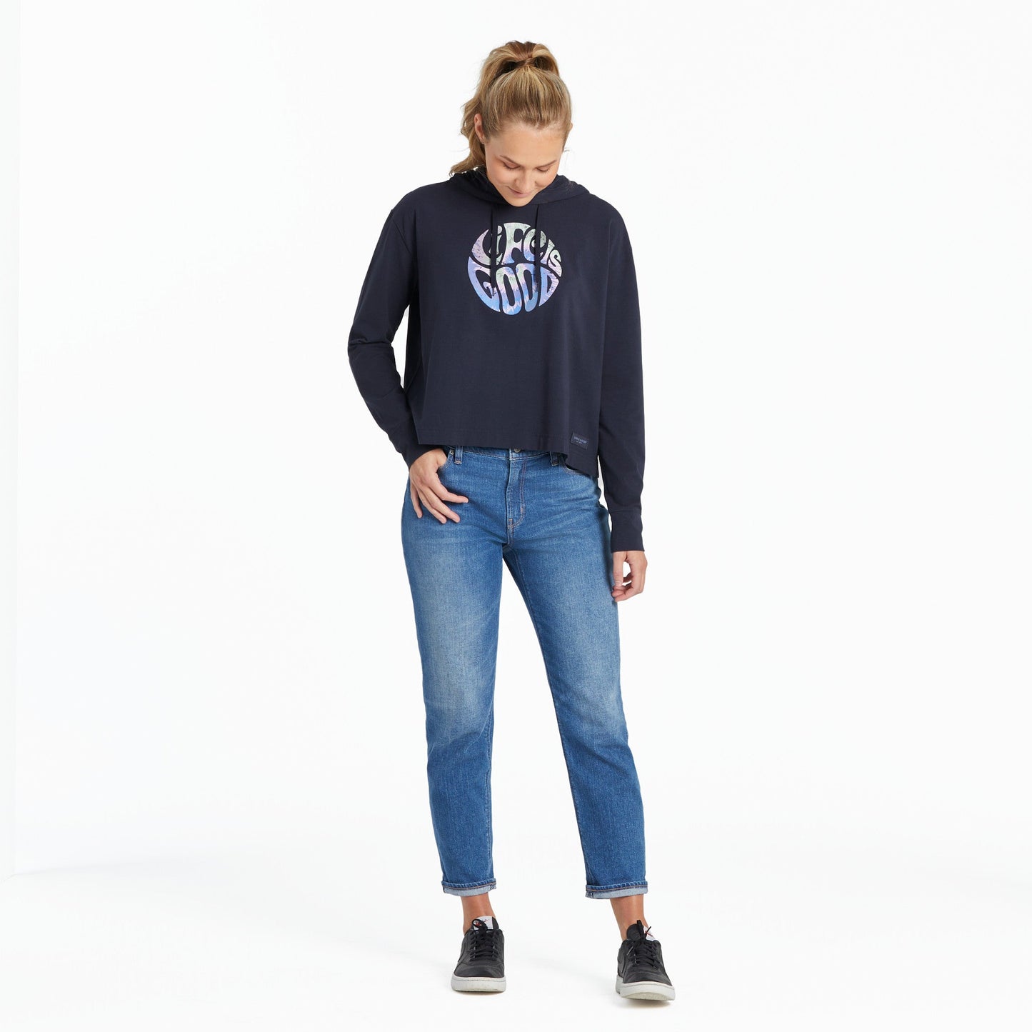 Women's Groovy Tie Dye LIG Crusher-FLEX Boxy Hoodie